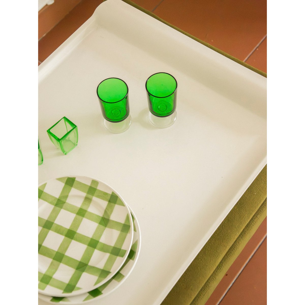 Table basse ottoman multifonctionnelle Donna N°1603 - Bon état vert, DEBONGOUT