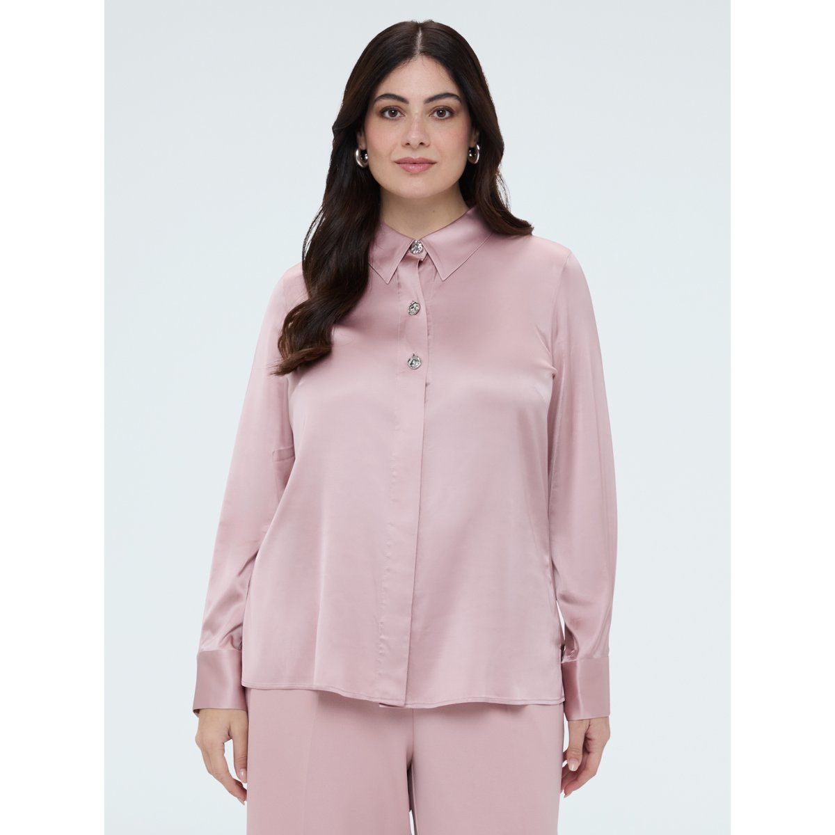 Chemise en satin avec boutons bijoux rose, FIORELLA RUBINO