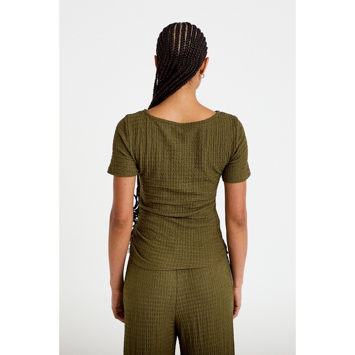 T-shirt col rond manches courtes bijou vert kaki, CACHE CACHE