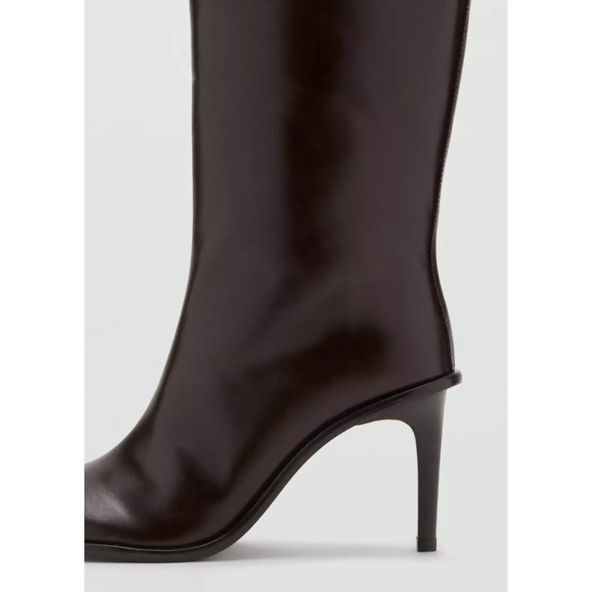 Bottes hautes talon cuir chocolat, MANGO