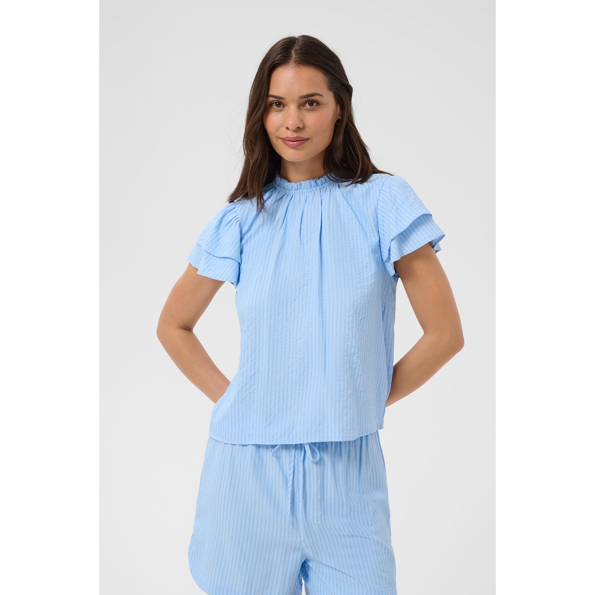 Blouse à manches courtes bleu light blue, white stripe, KAFFE