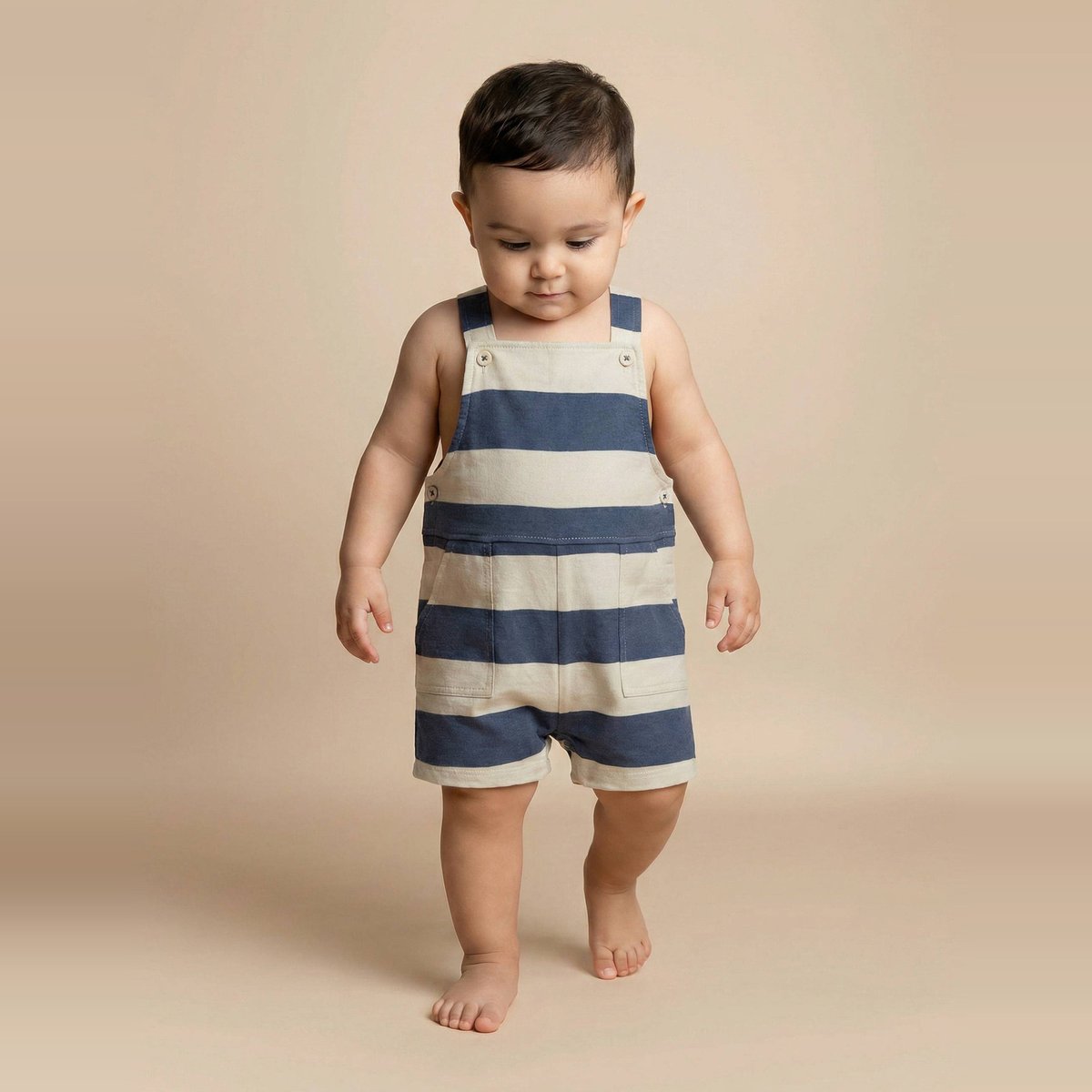 Salopette courte rayée en coton BIO GOTS mer, BOUT'CHOU