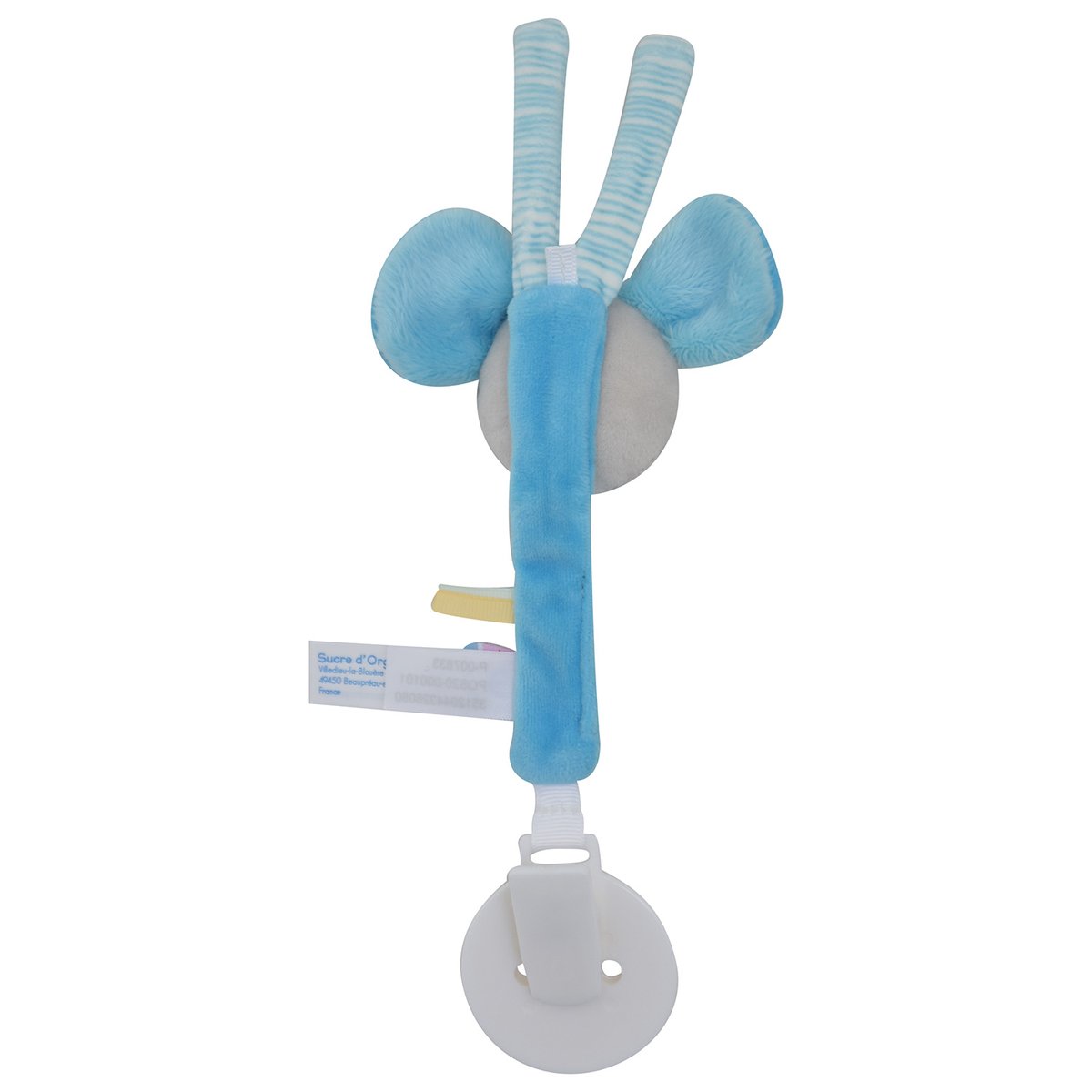 Attache tetine souris velours doux bleu, SUCRE D'ORGE