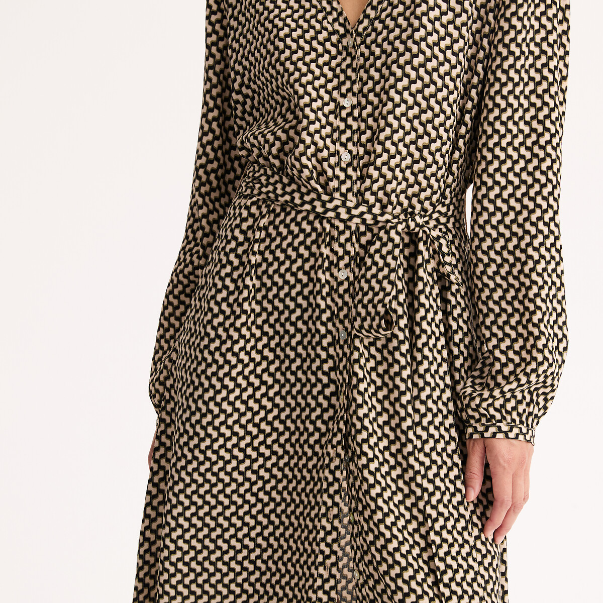 Robe longueur midi à manches longues imprimé graphique imprimé géométrique, ANNE WEYBURN