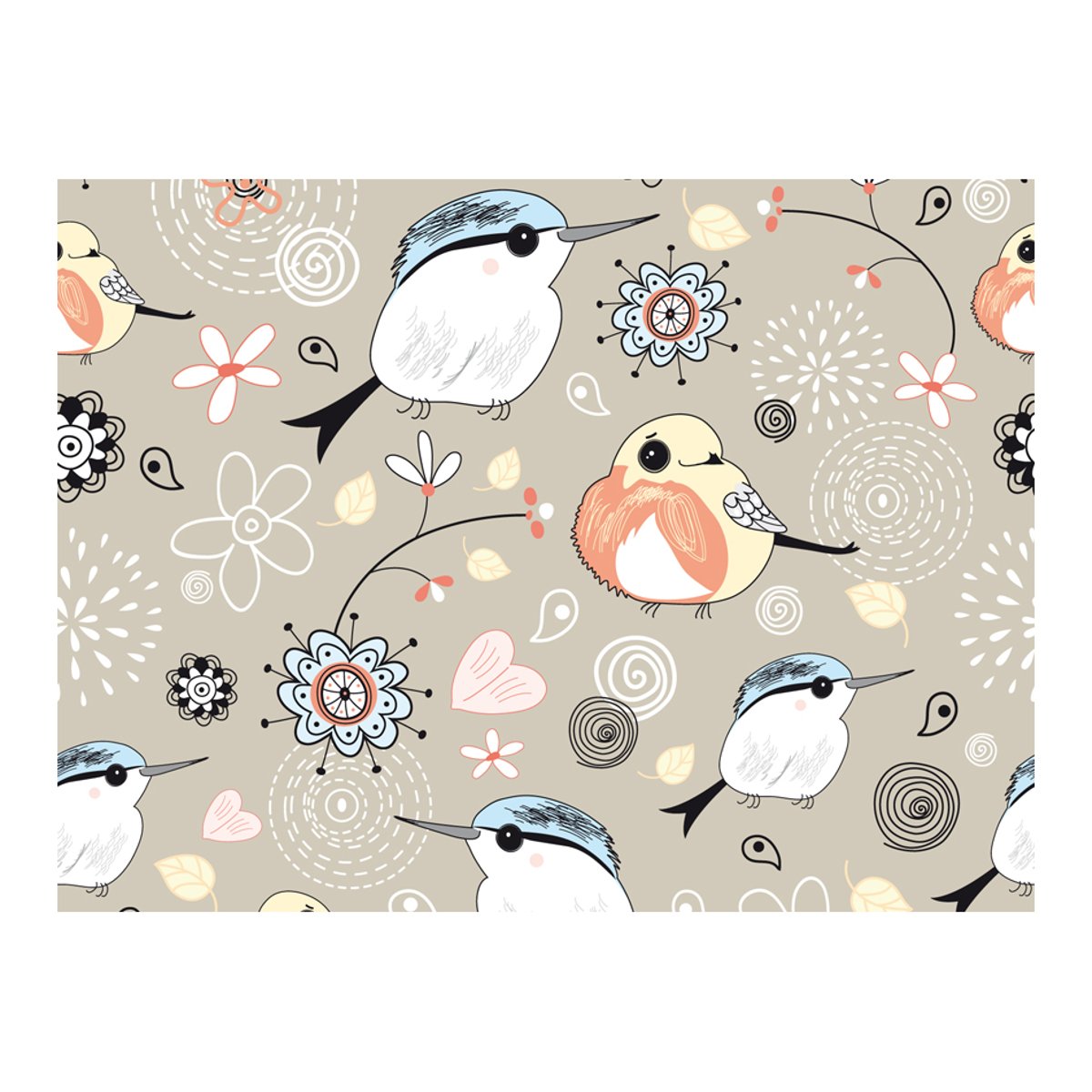 Papier peint intissé panoramique Pour enfants Oiseaux sur fond rose rose, EDEN