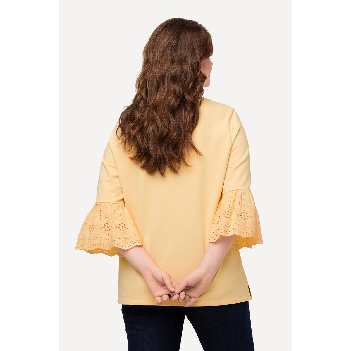 Sweat-shirt à col montant et manches 3/4 jaune clair, ULLA POPKEN