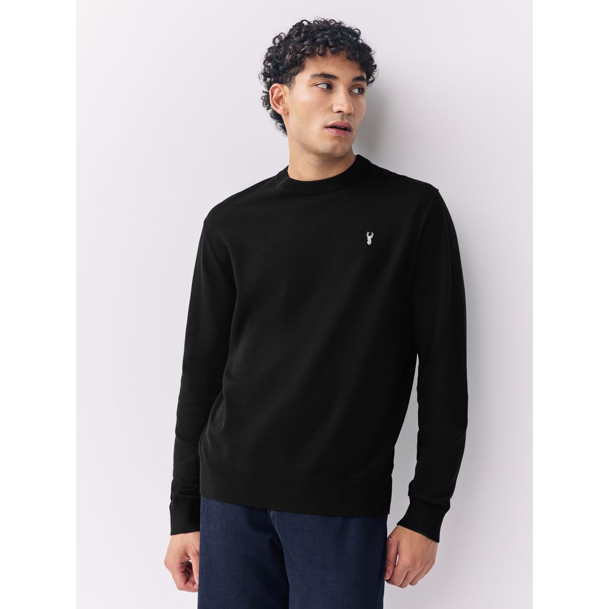 Pull ras du cou standard en coton majoritaire noir, NEXT