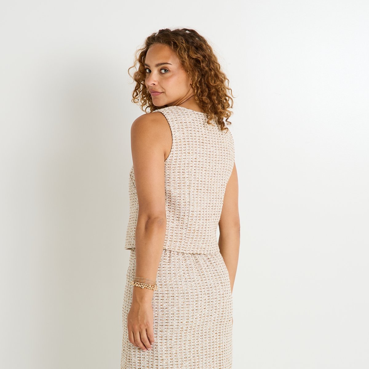 Top sans manches en jacquard beige, GRAIN DE MALICE