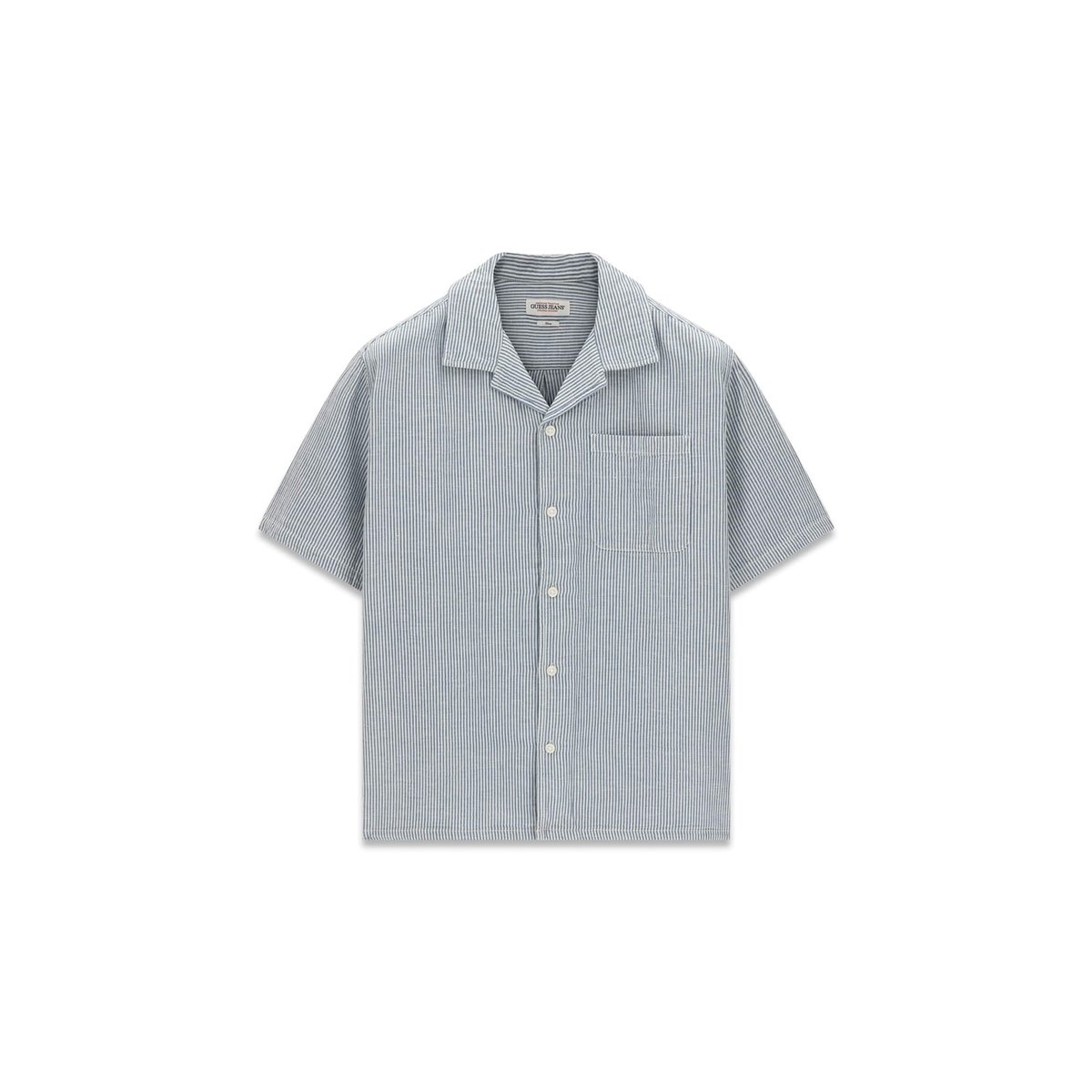Chemise Rayée En Mélange De Lin bleu clair, GUESS JEANS