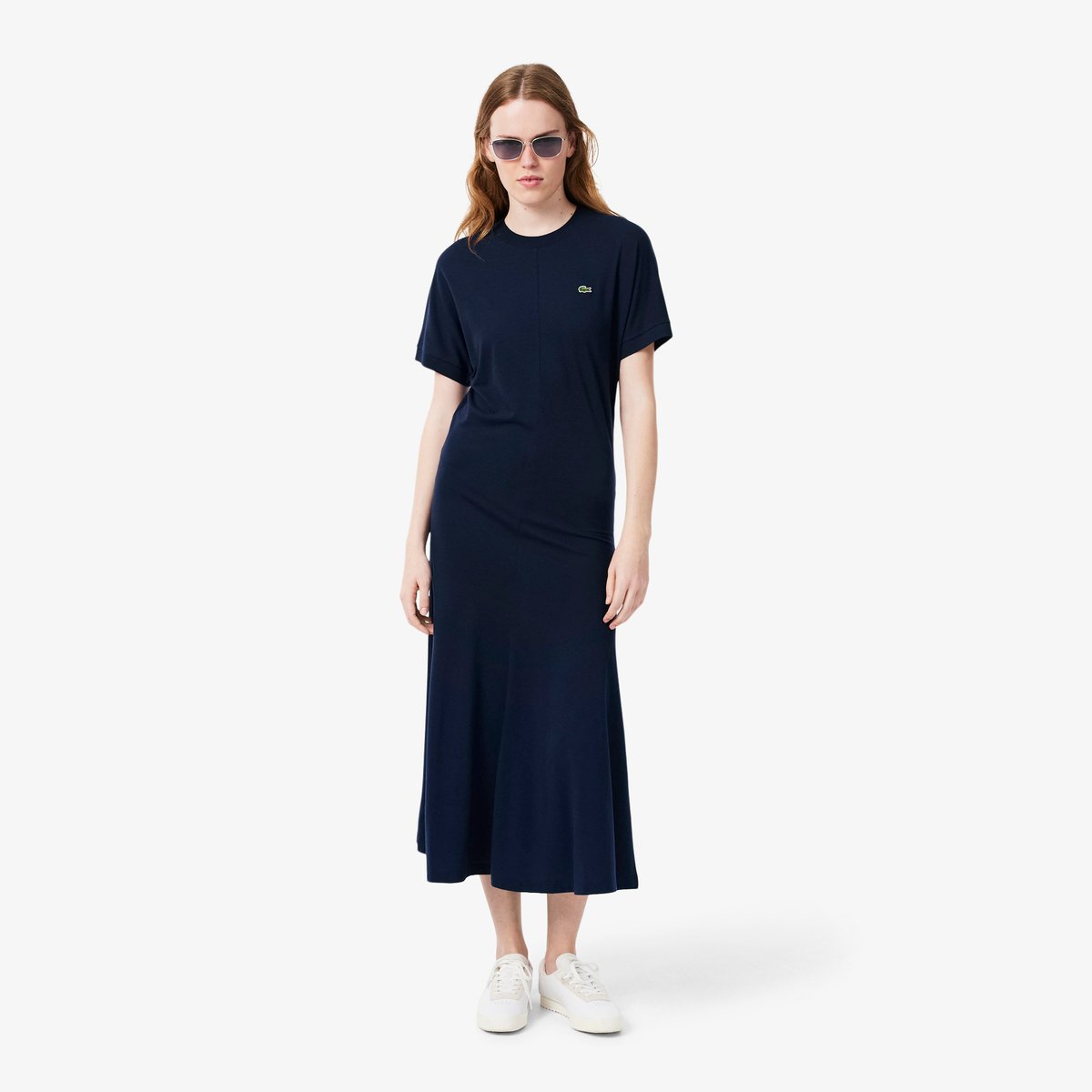 Robe t-shirt longue en Piqué fluide bleu-166, LACOSTE