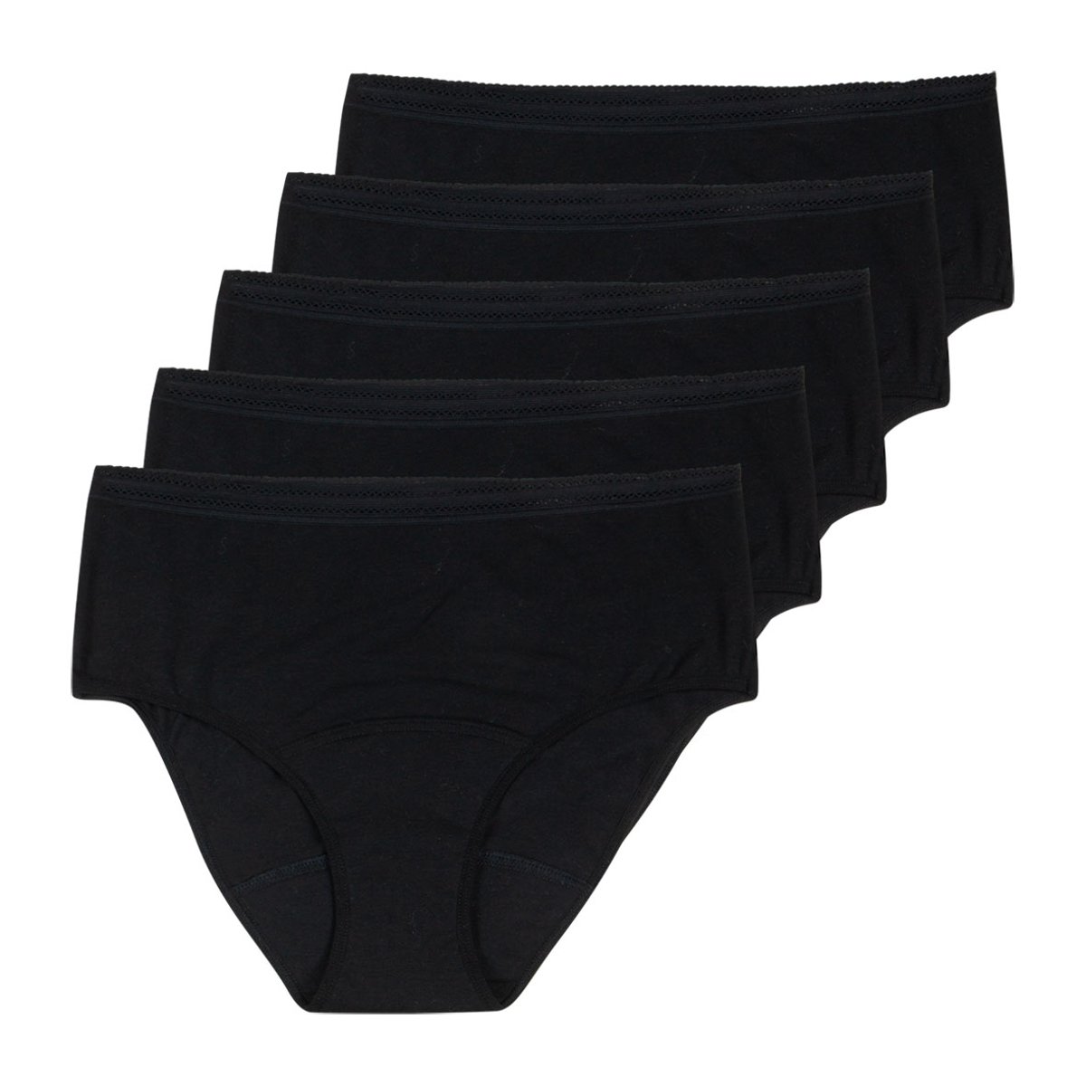 Culottes menstruelles taille haute, lot de 5 noir, ATHENA
