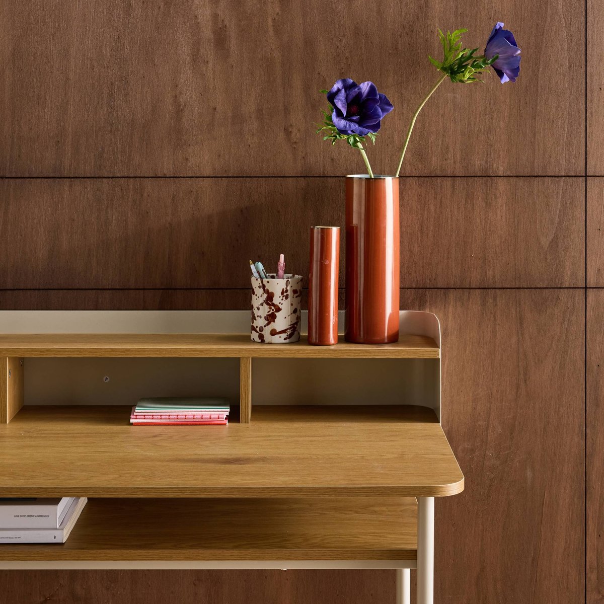 Bureau métal et décor bois 3 niches MOLTO beige, SWEEEK
