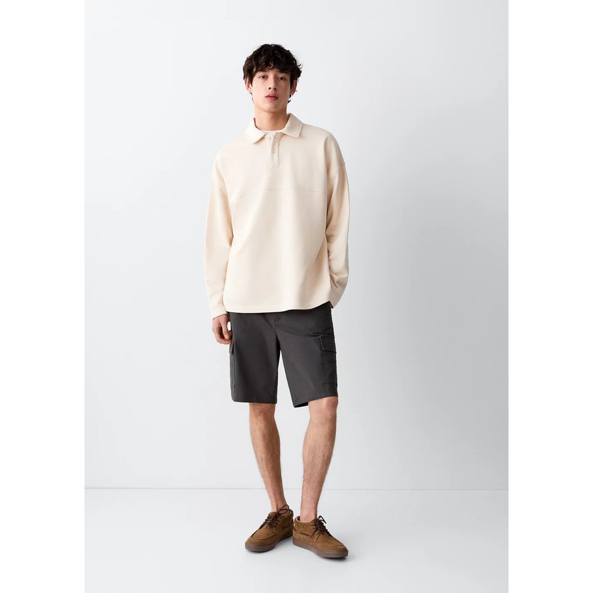 Sweat-shirt col polo beige, MANGO TEEN