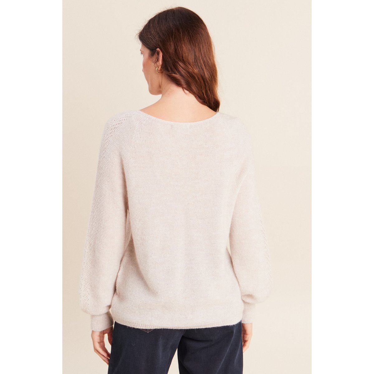 Pull droit col rond manches longues beige, BREAL