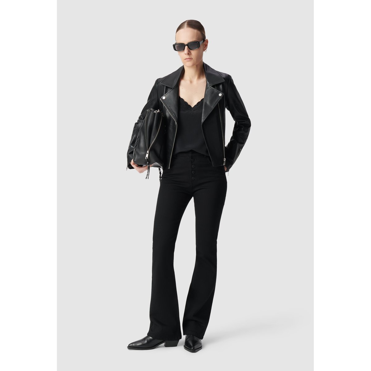 Blouson en cuir d'agneau noir, IKKS