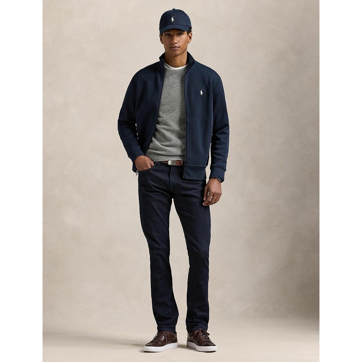 Veste d'athlétisme en maille double bleu marine, POLO RALPH LAUREN