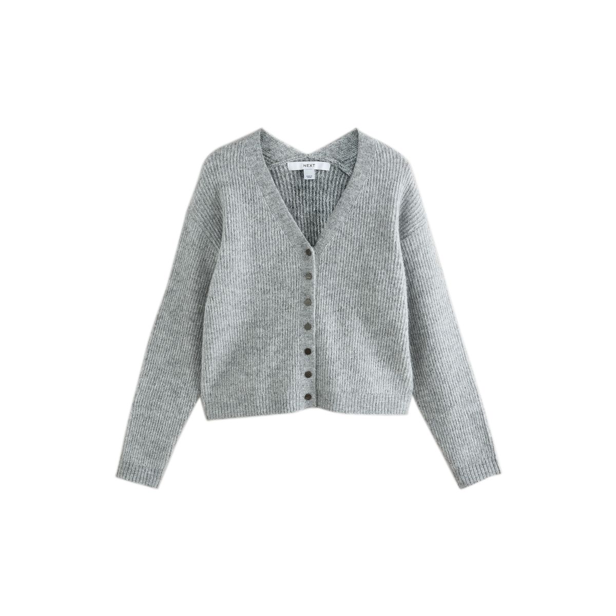 Cardigan côtelé en laine mélangée à col v gris chiné, NEXT