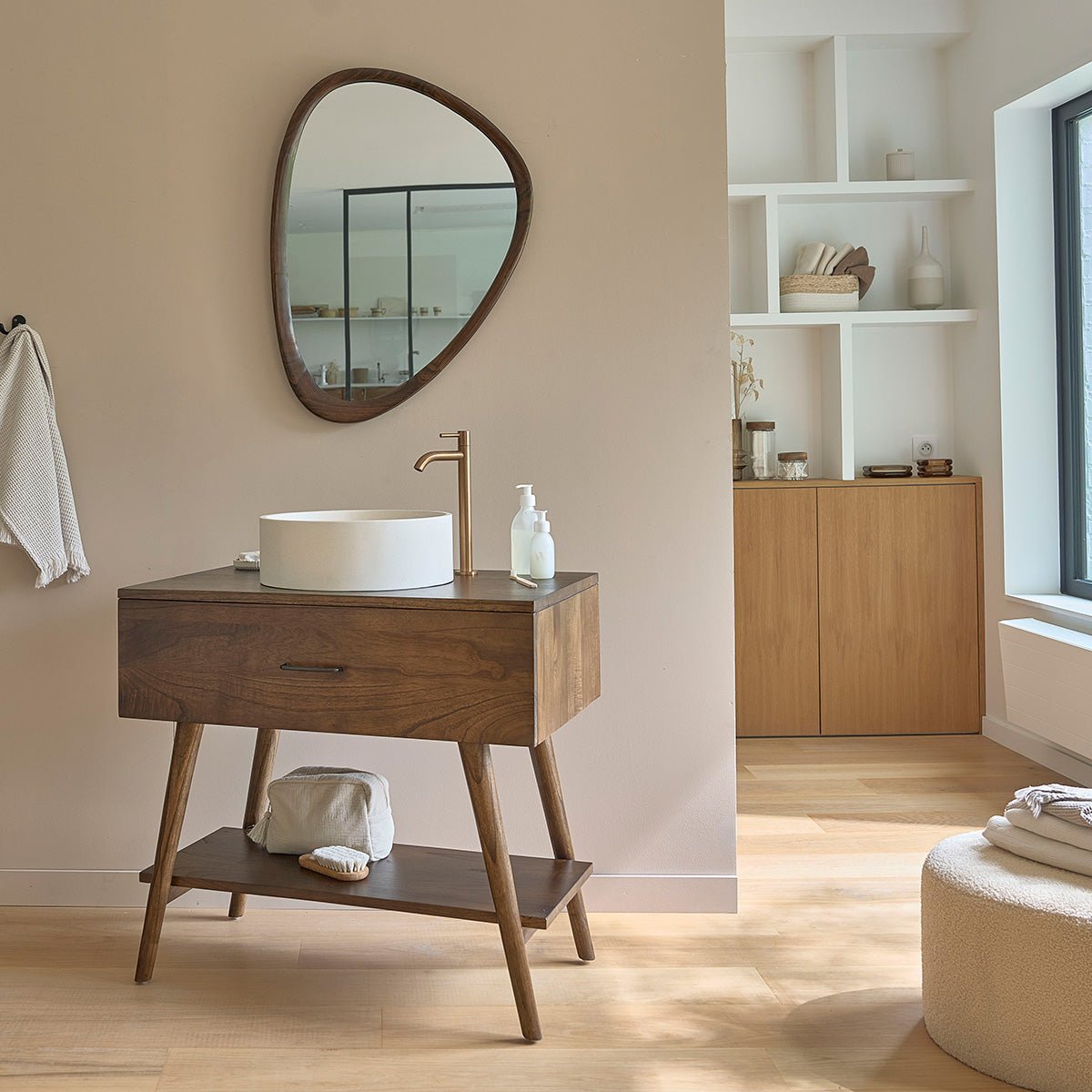 Meuble de salle de bain en mindi massif 80 cm  CALIXTE marron, BERAH GETAH