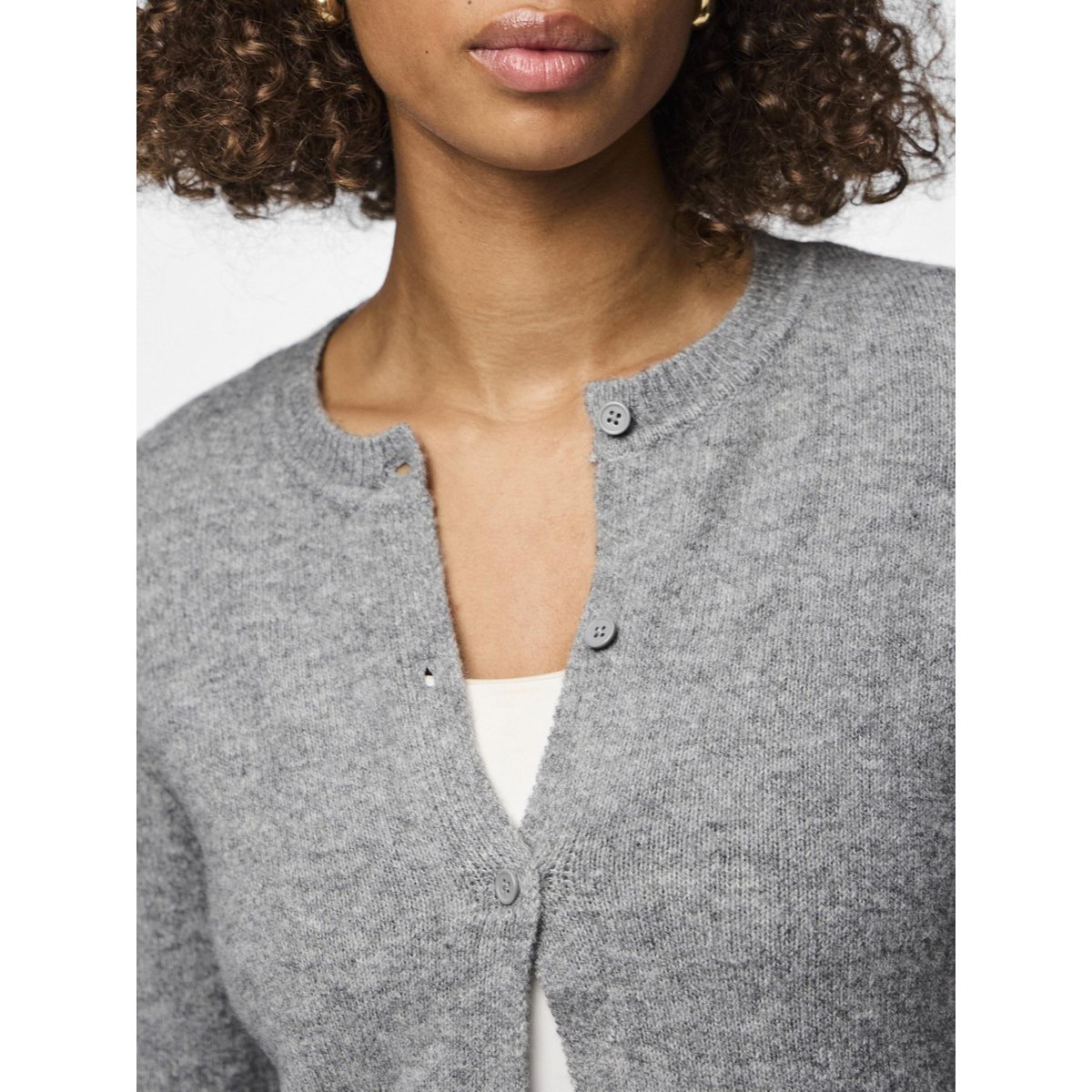 Gilet manches longues col rond medium grey melange, PIECES