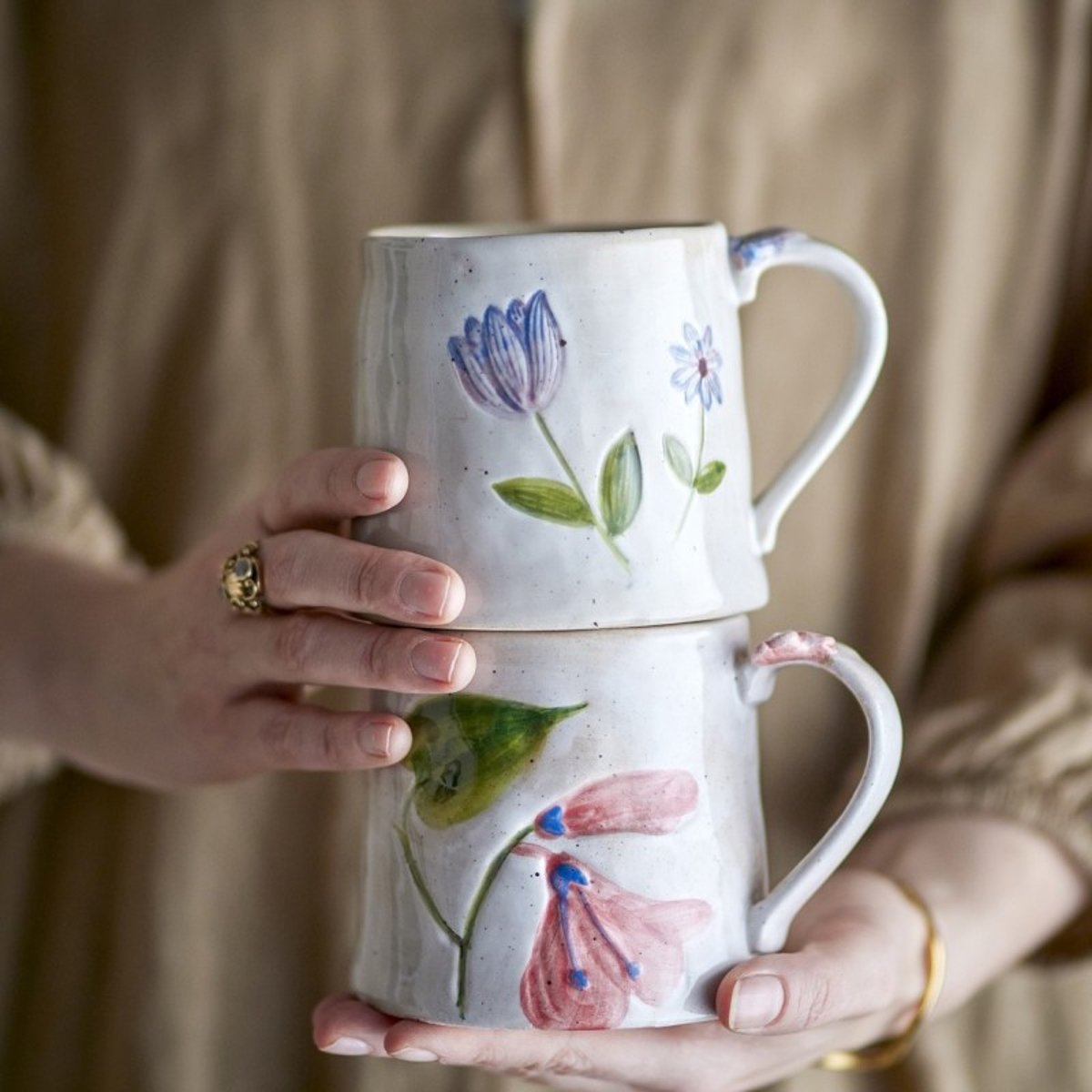 Grand mug grès fleurs  CAMILLA set de 2 multicolore, BLOOMINGVILLE