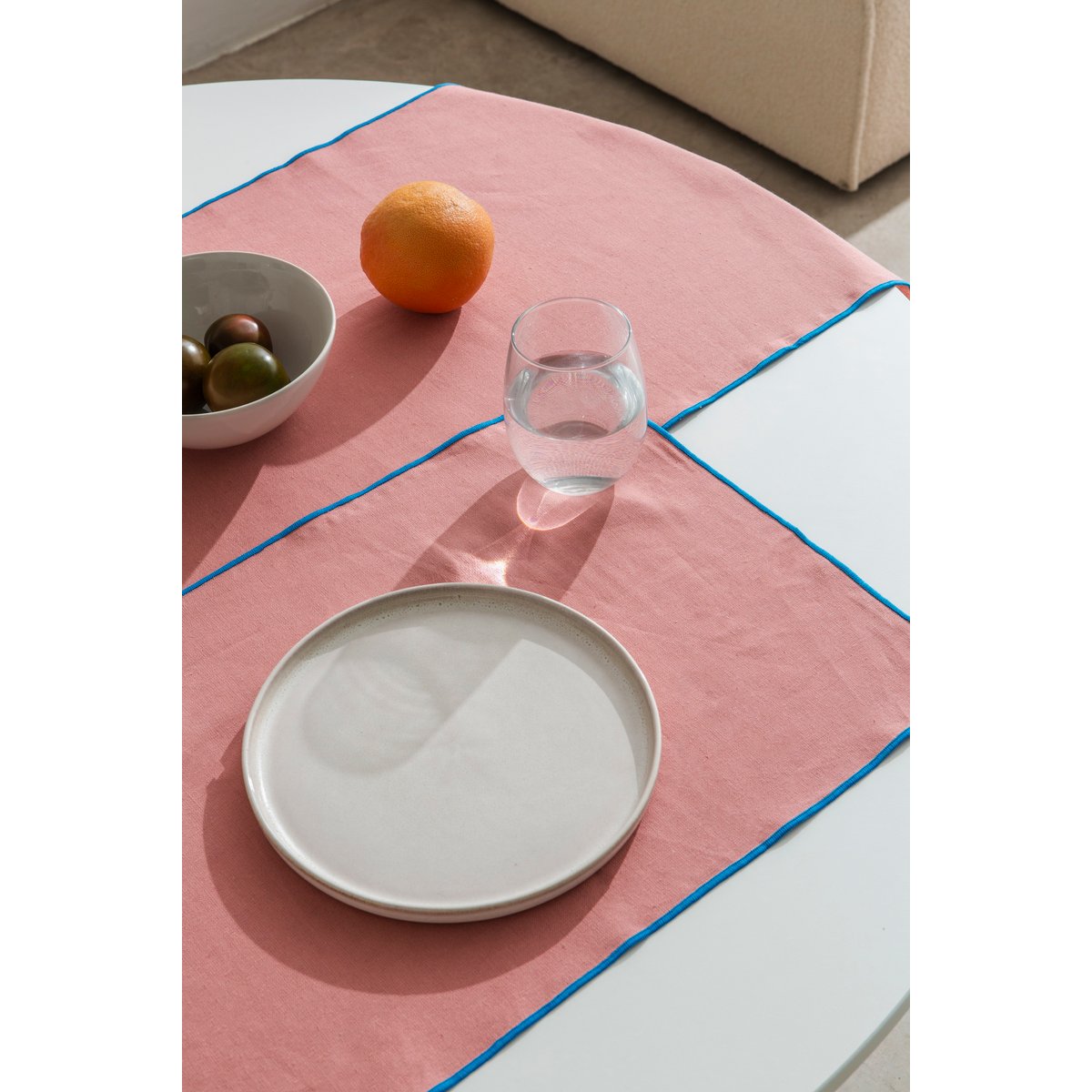 Ensemble de table nappe et serviettes 8 pièces lin 100% rose et bleu, REALLY NICE THINGS