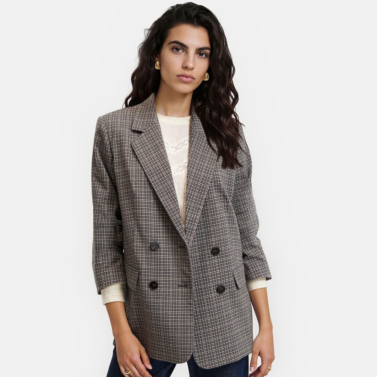 Blazer oversize xadrez, Signature quadrados fundo cinza, LA REDOUTE COLLECTIONS