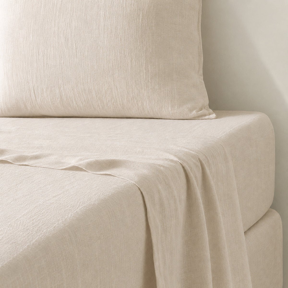 Drap plat lin lavé ADELE Made in Europe beige clair, FEBRONIE