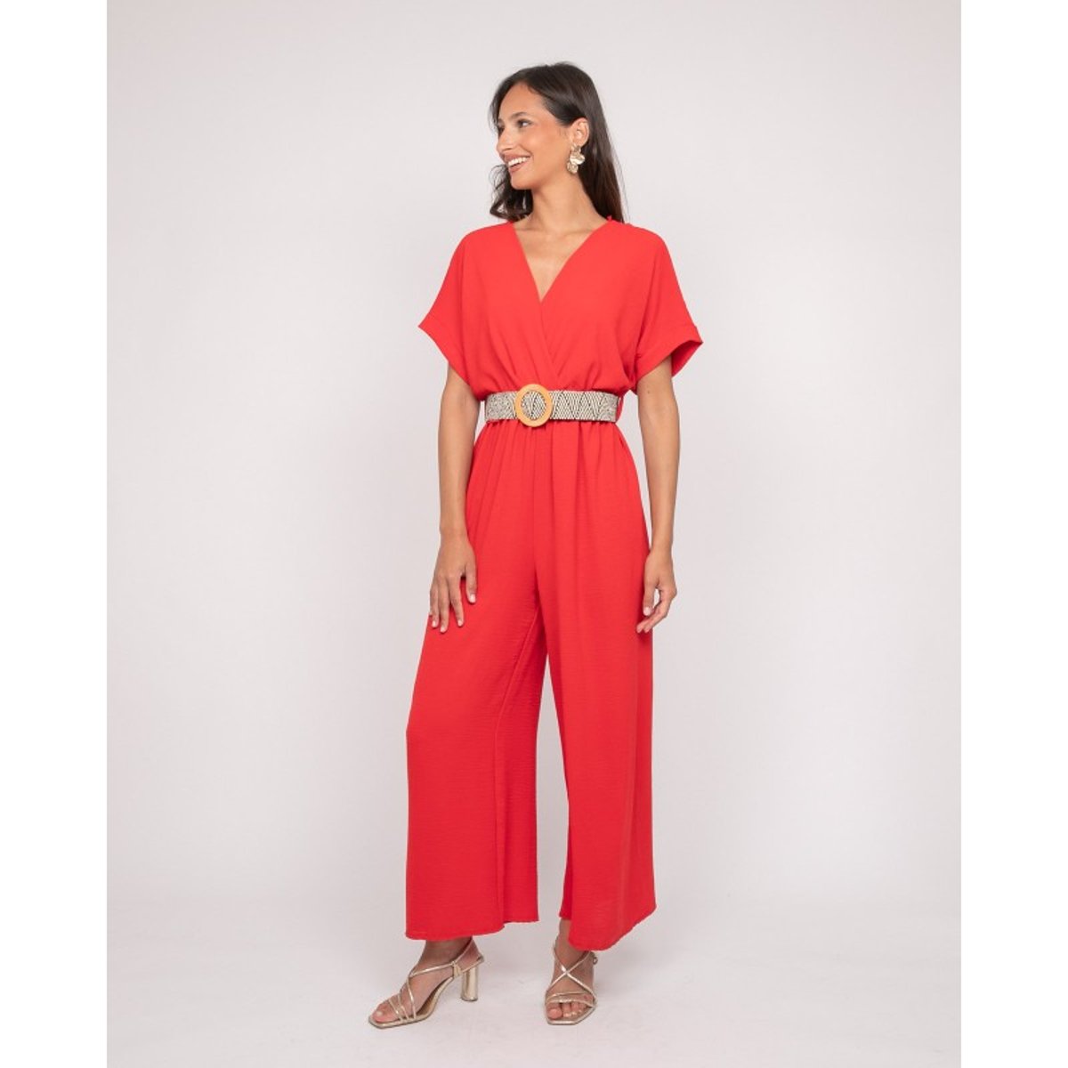 Combinaison Pantalon Cache-coeur Evala rouge, DONA LISA