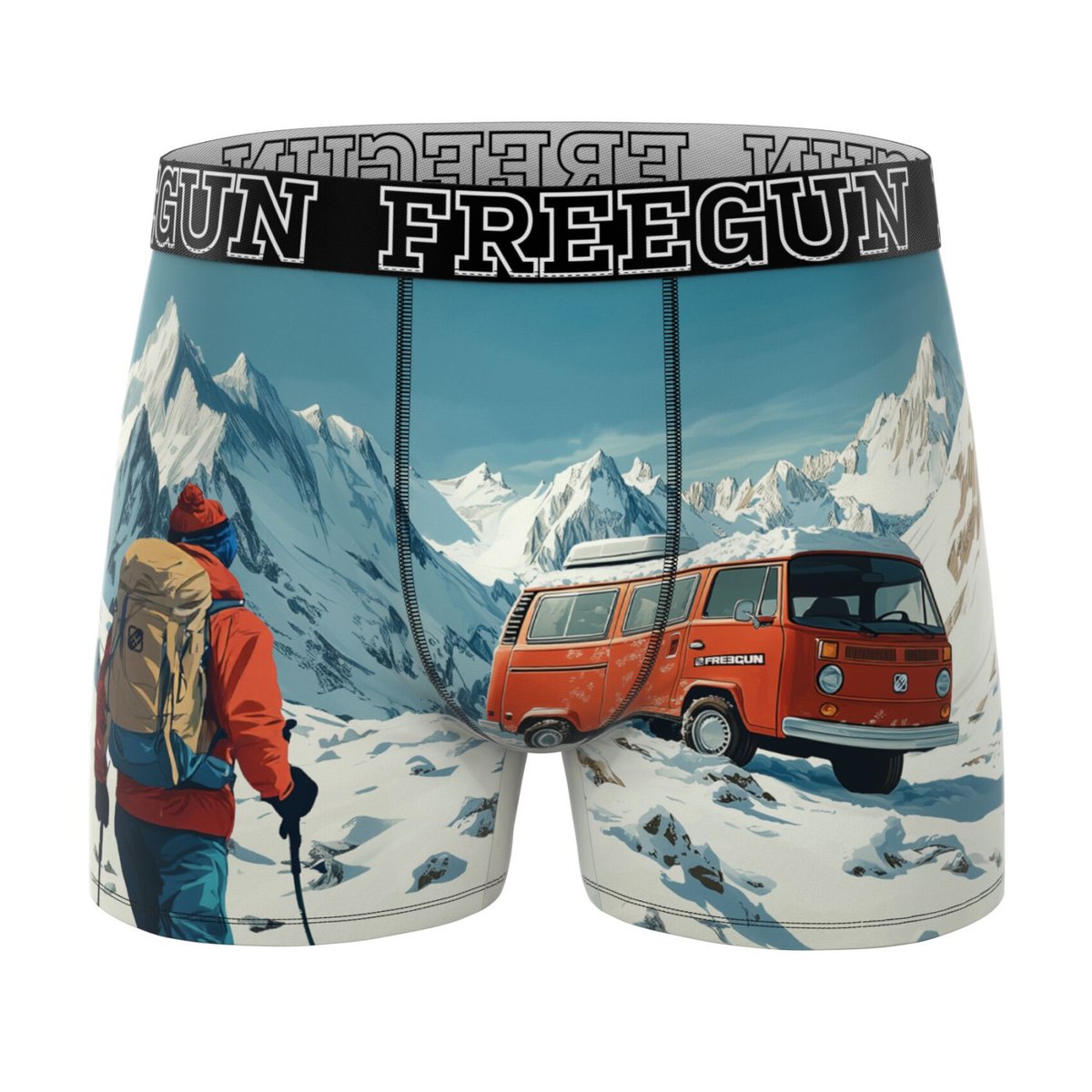 Lot De 5 Boxers Microfibre orange/bleu/beige/kaki/blanc/rouge, FREEGUN