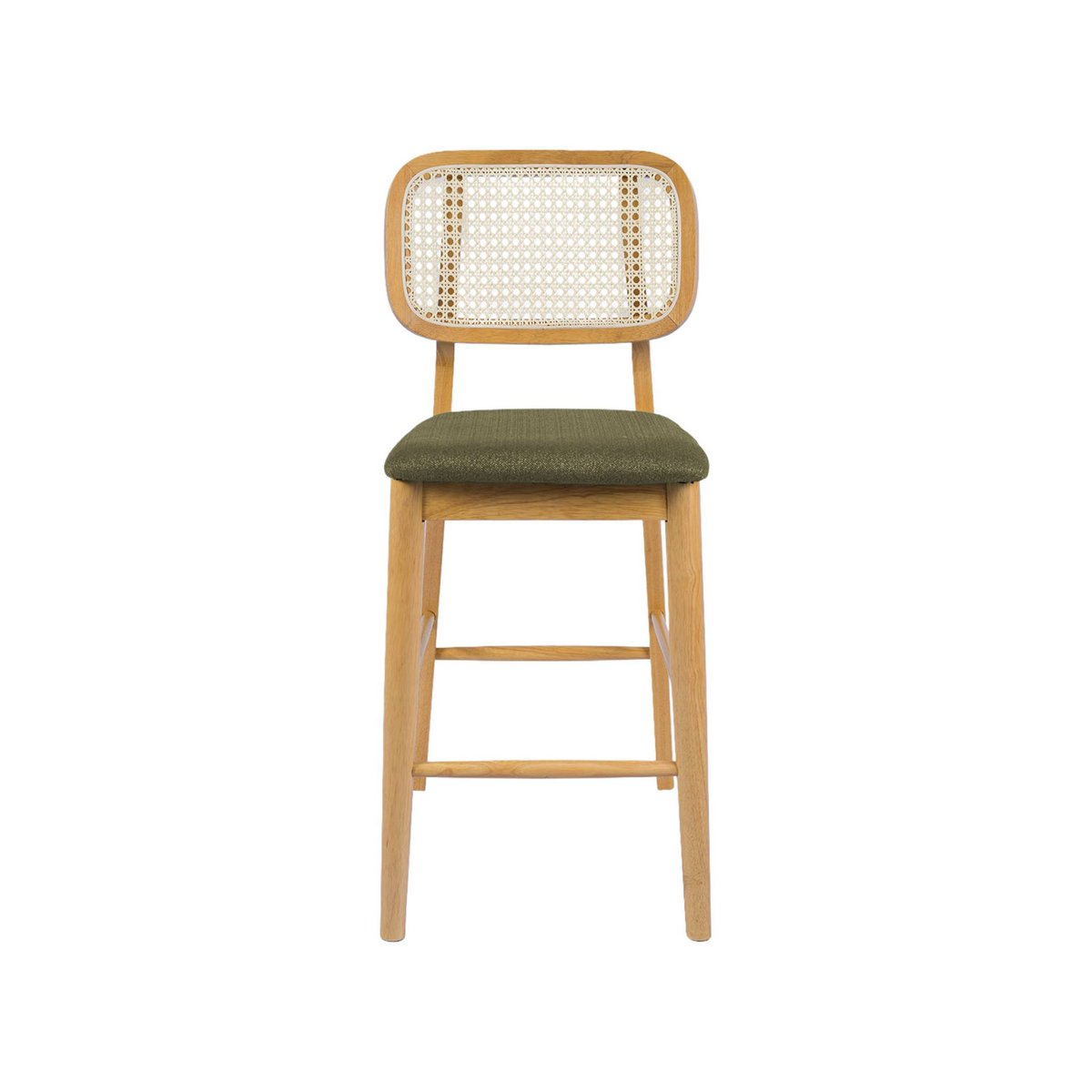 Tabouret de bar bois d'hévéa cannage et tissu 66,5cm (lot de 2) MANI naturel, SWEEEK