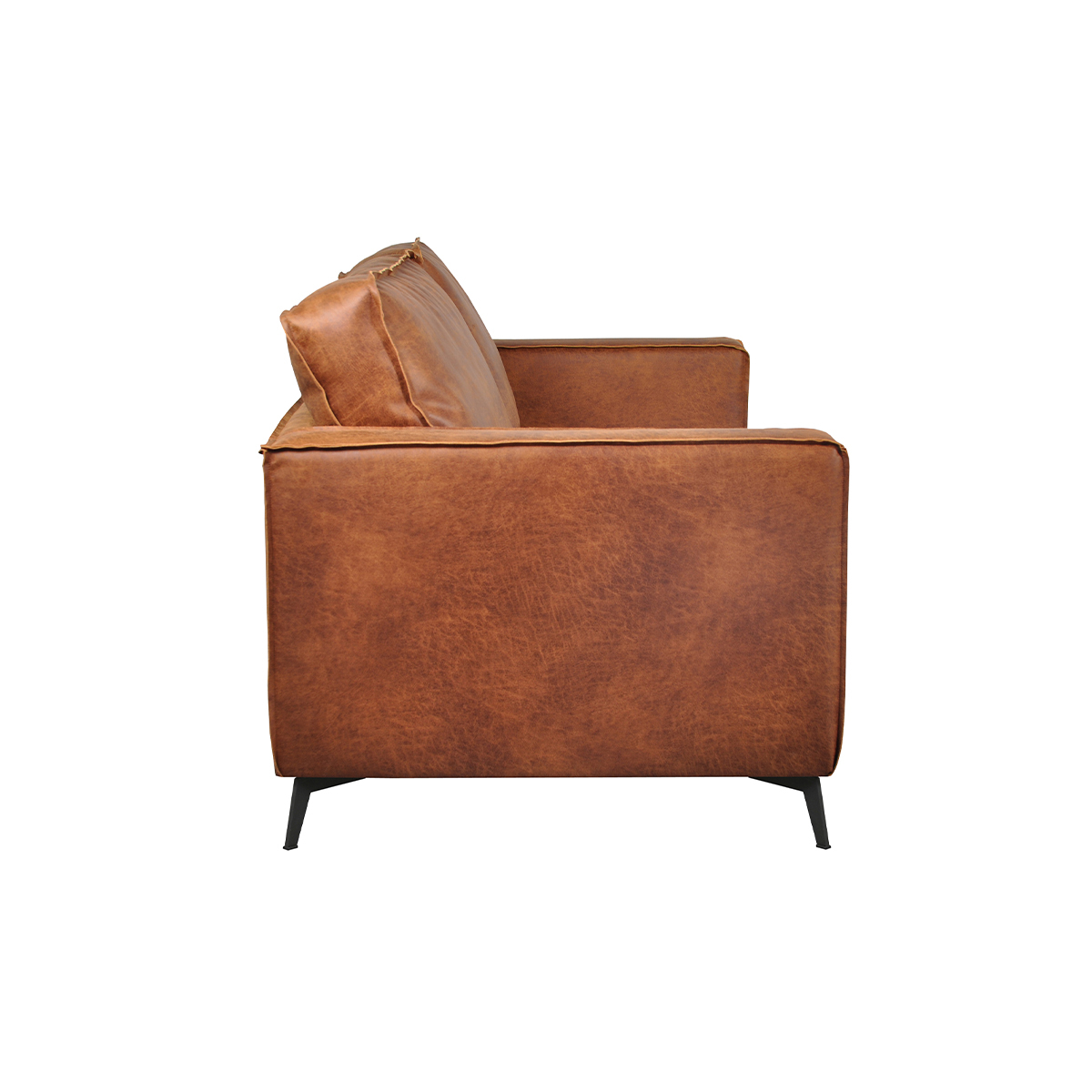 Canapé vintage 2-3 places cuir marron cognac aspect vieilli et métal noir SONNY marron, MILIBOO