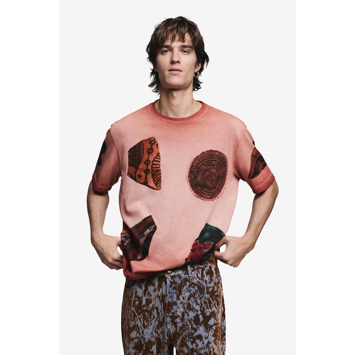Tee-shirt manches courtes patchwork orange, DESIGUAL