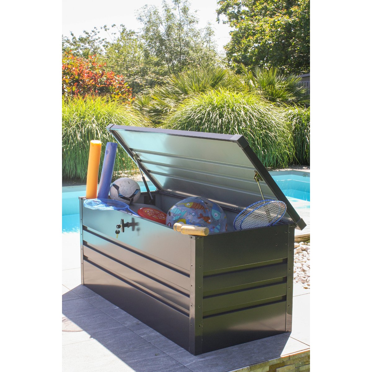 Coffre de jardin en acier galvanisé 600L SCATOLA gris anthracite, CITY GARDEN