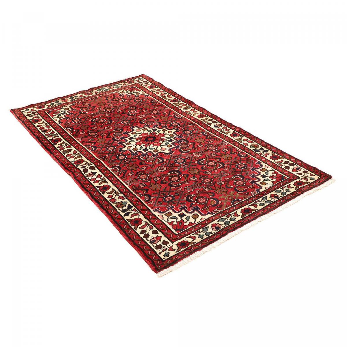 Tapis d'orient, motif oriental noué main en laine, HAMADAN 13 rouge, bleu, crème, UN AMOUR DE TAPIS