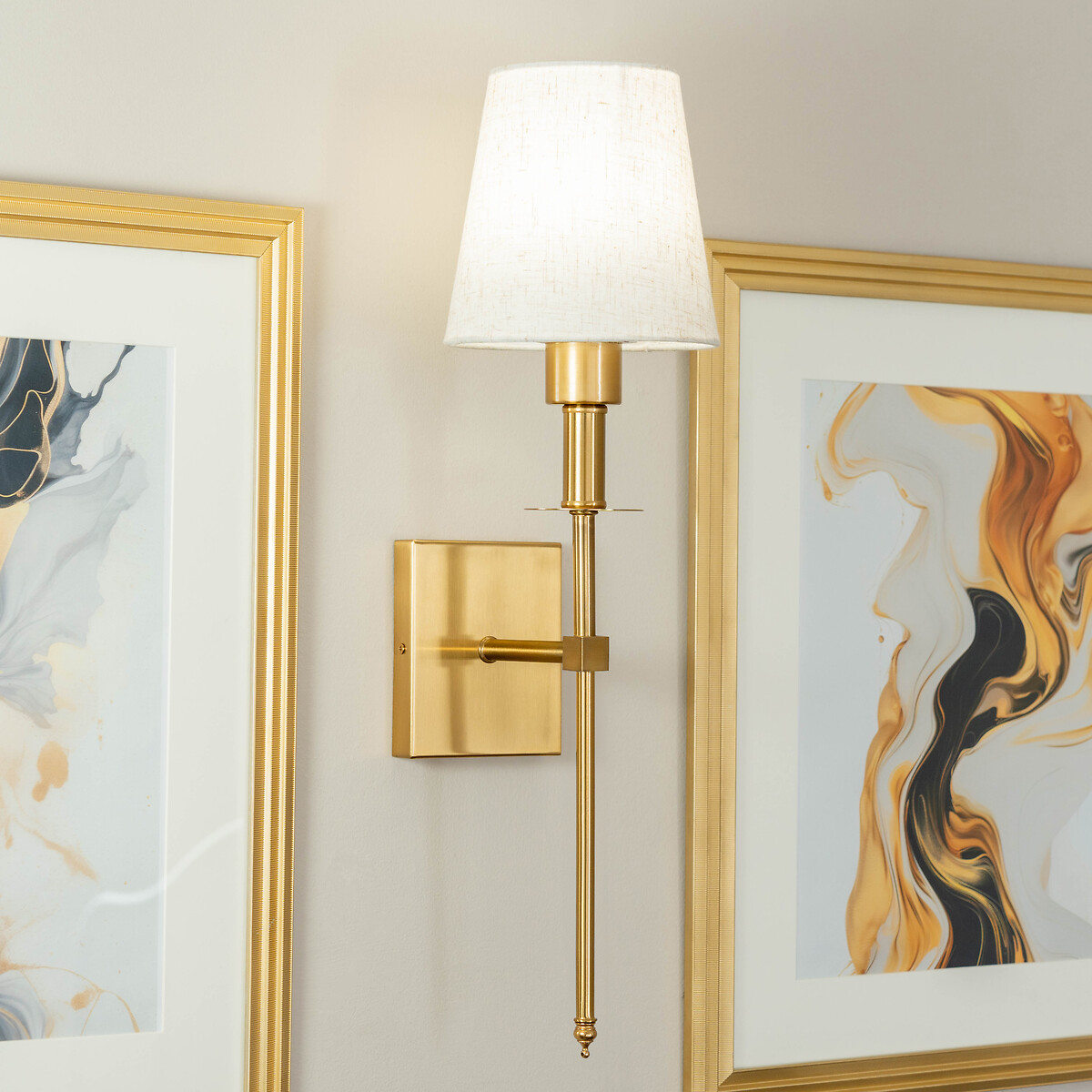 Kasey Rechargeable Easy Fit Wall Light with Shade in Antique Brass gold-coloured, SO'HOME