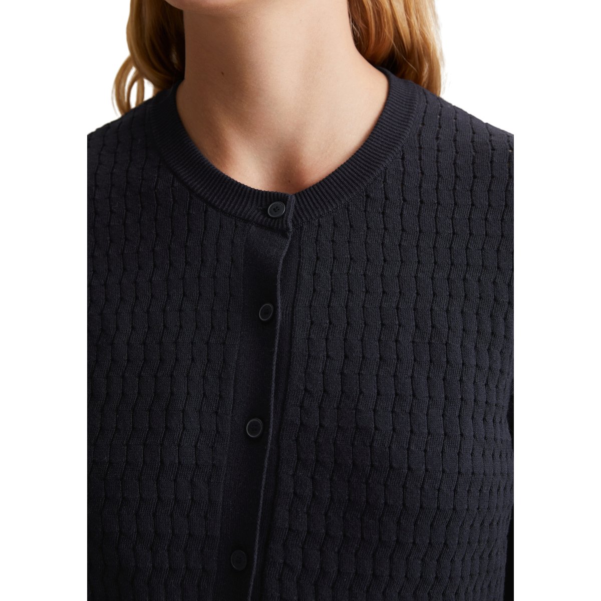 Cardigan regular en fil de coton doux bleu foncé, MARC O’POLO DENIM