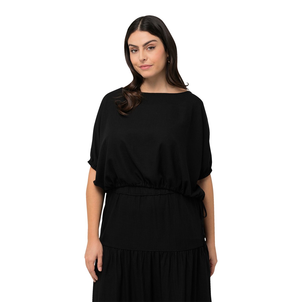 Blouse oversize en lin mélangé noir, ULLA POPKEN