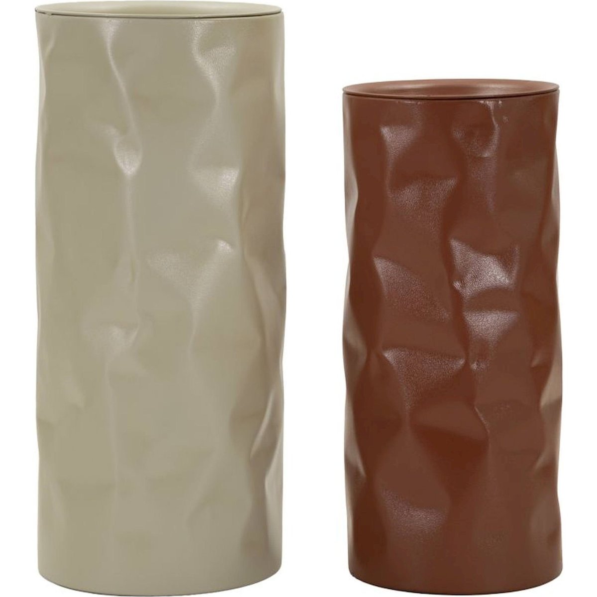 Bouts de canapé en métal martelés lot de 2 MODERN beige et brun rouge, RECOLLECTION