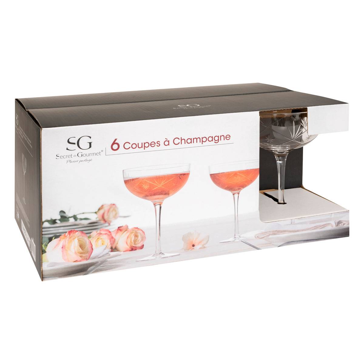 Lot de 6 coupes à champagne en verre 28 cl VICTORIA transparent, SECRET DE GOURMET