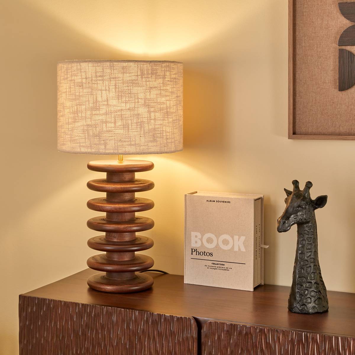 Lampe cylindrique en manguier ROCHI marron, ATMOSPHERA