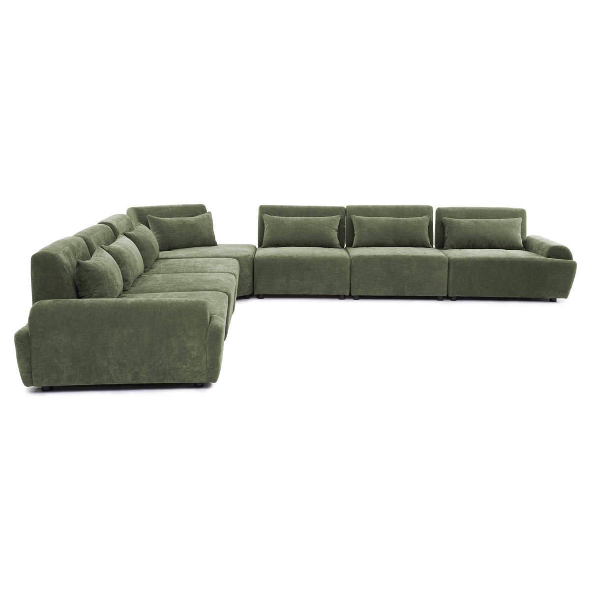 Canapé modulable d'angle 7 places en tissu avec coussins dossier ajustable, CALLISTO vert, OVIALA