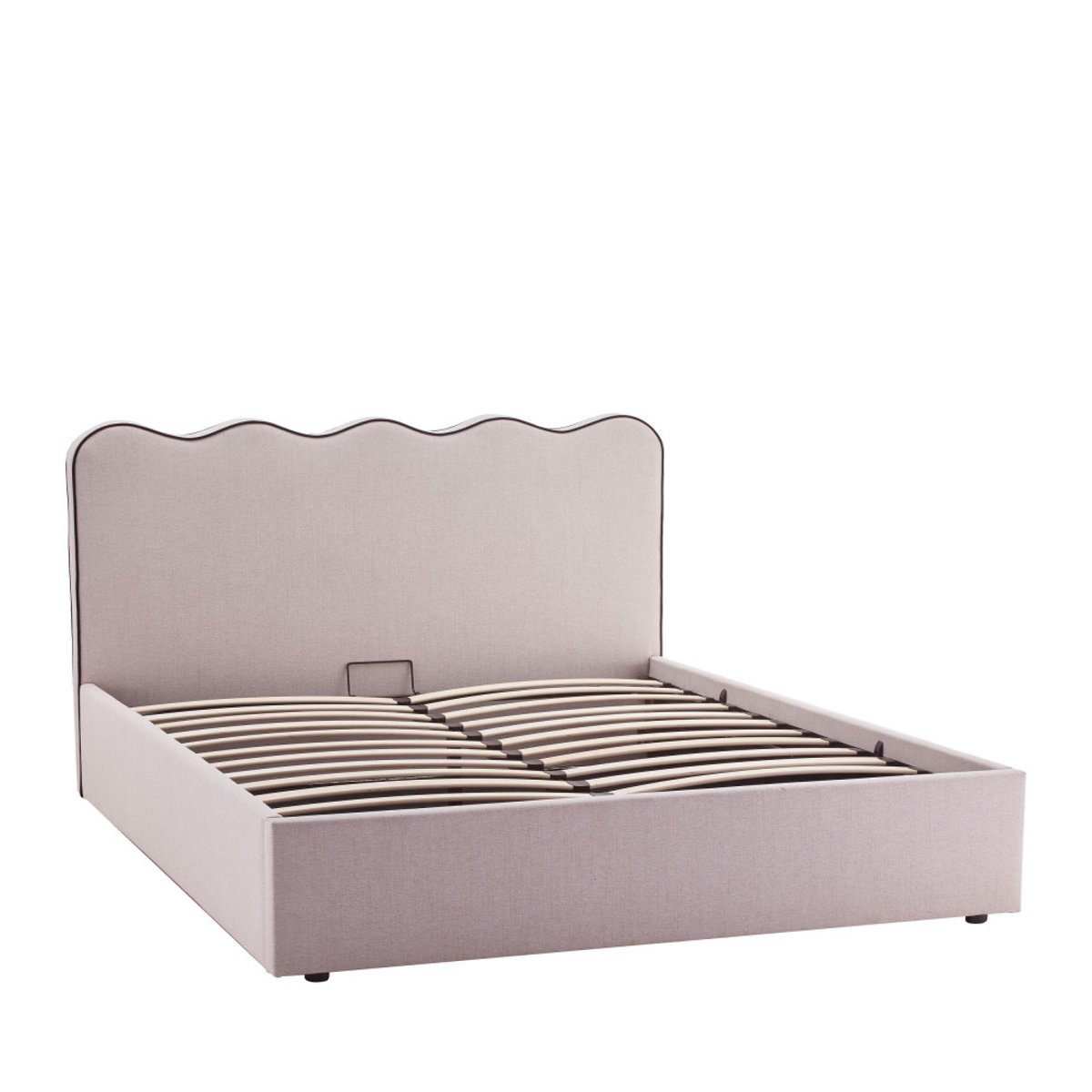 Lit coffre en tissu avec tête de lit ondulée 160x200cm- NAGOYA beige, DRAWER