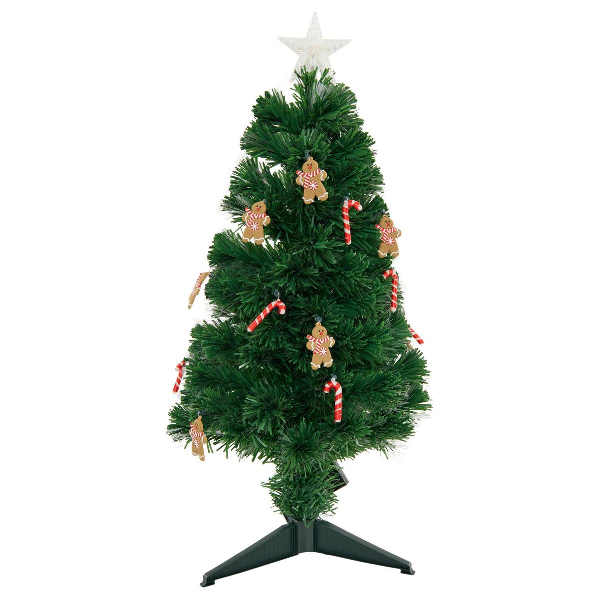 Sapin lumineux fibre optique Mannelé 37 LED H90 cm vert, FEERIC LIGHTS & CHRISTMAS