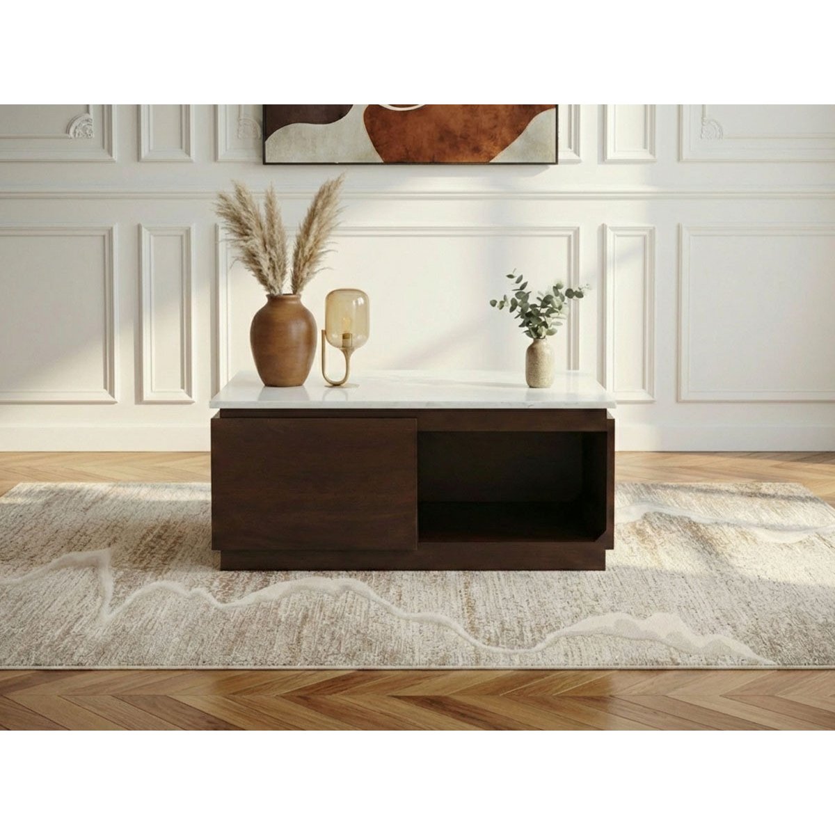 Table basse carrée en bois massif, BARBARA marron foncé, BOBOCHIC