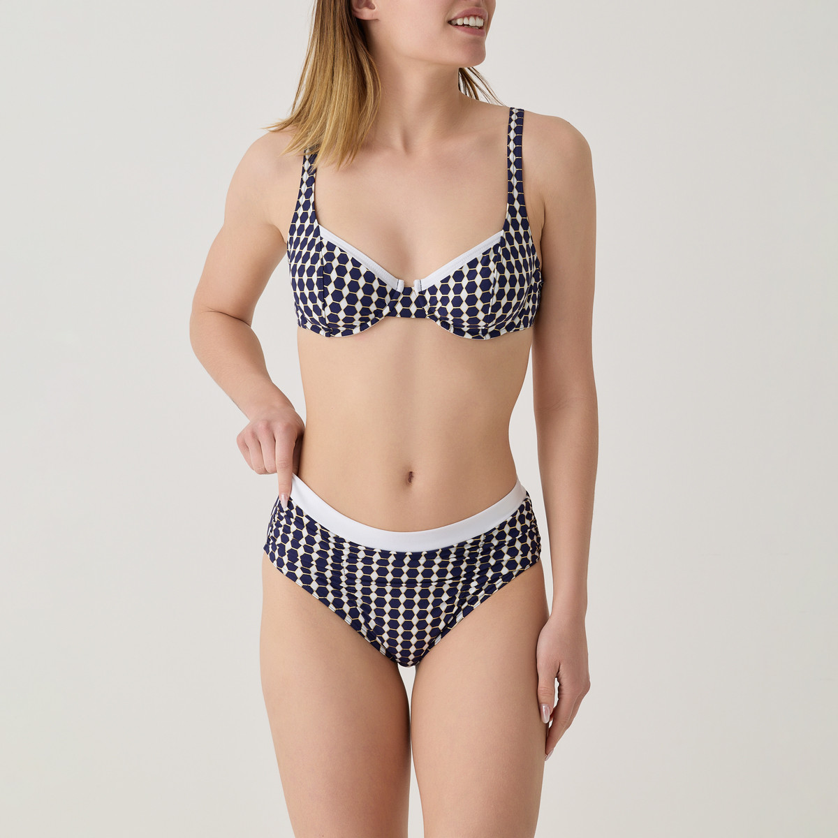 Bas de maillot culotte drapée haute BRASILIA marine, JANINE ROBIN