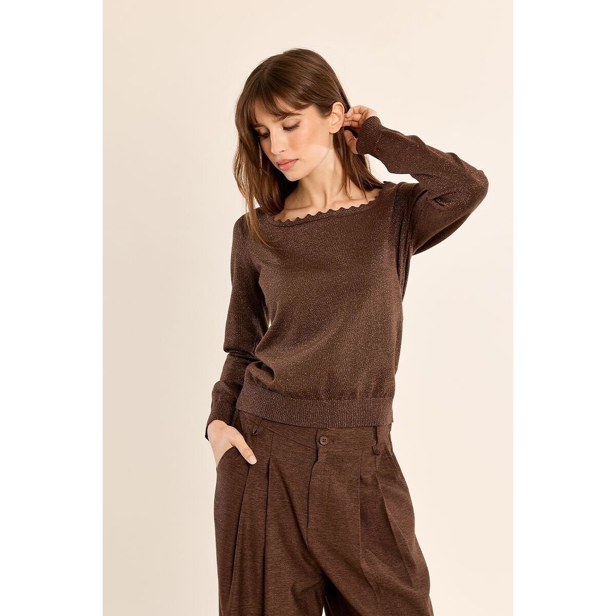 Pull col rond marron chocolat, MOLLY BRACKEN