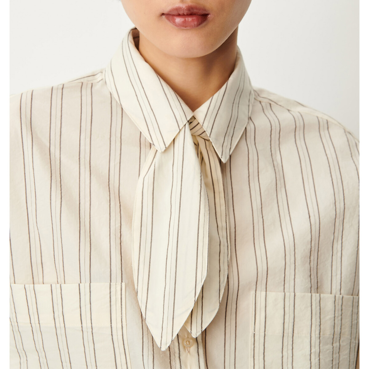 Cecily Striped Pussy-Bow Collar Shirt ecru striped, SESSUN