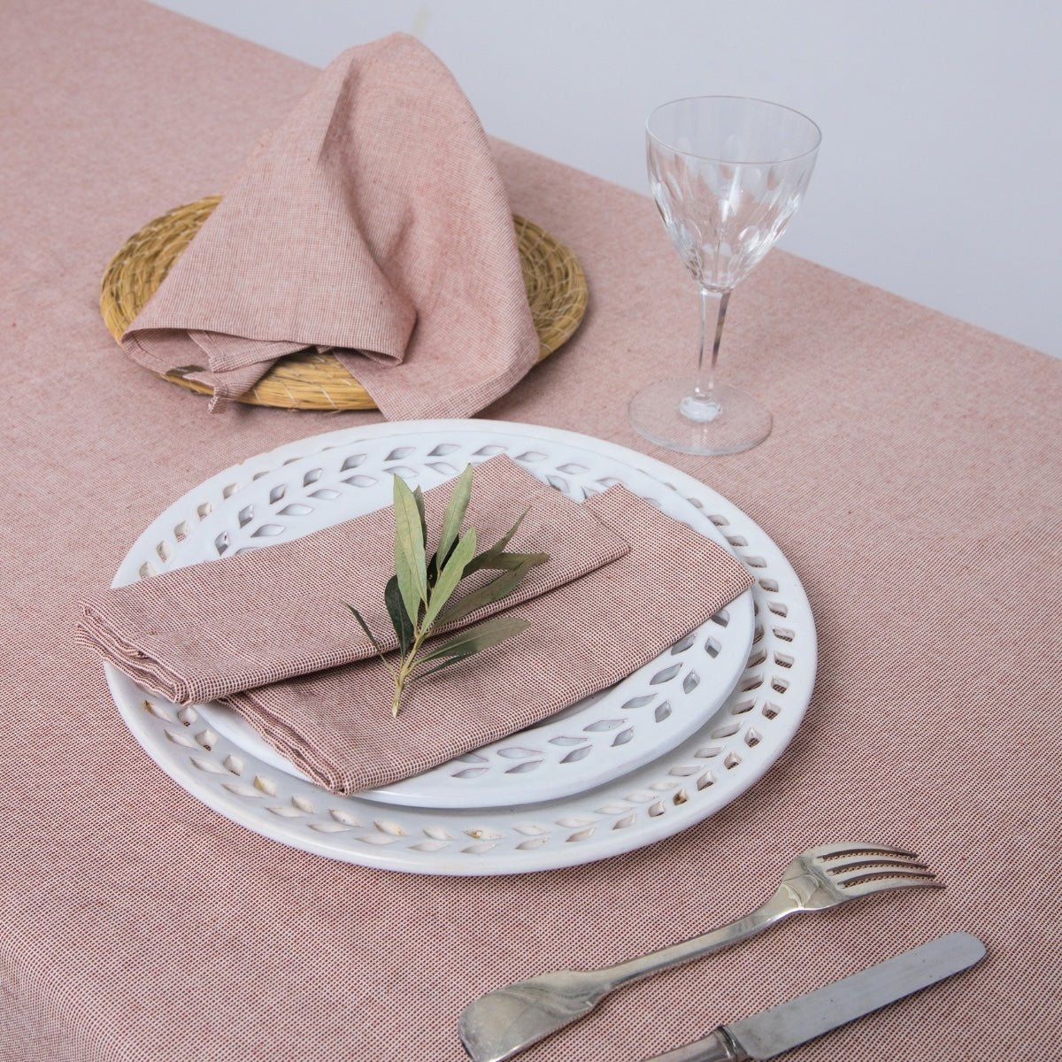 Nappe + 10 serviettes coton COLETTE rouge tomette, FEBRONIE