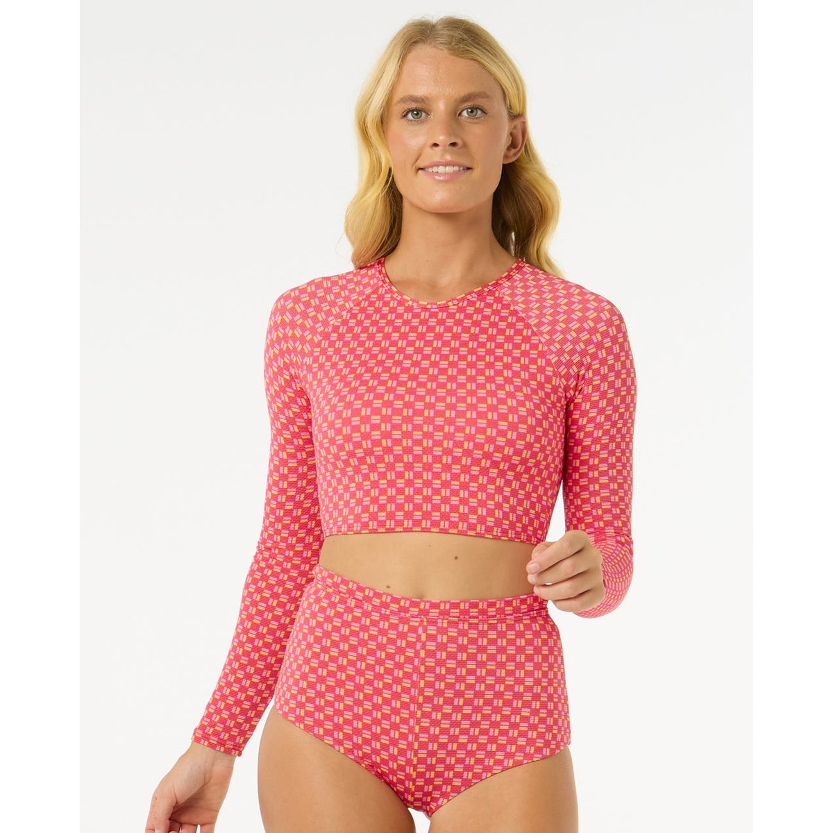 Maillot de bain SHELL COVE CROP RASHVEST red - rouge, RIP CURL