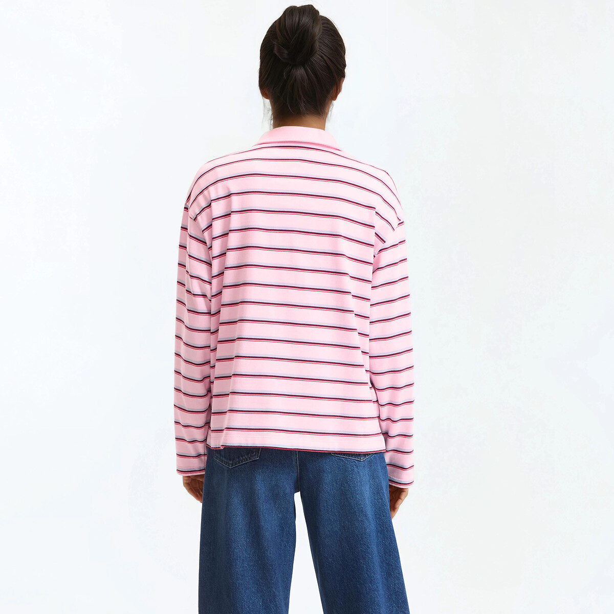 T-shirt col polo, manches longues, à rayures rayé rose, LA REDOUTE COLLECTIONS